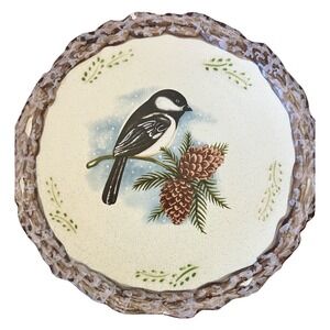Bird & Pine Cone Plate Classic Winter 8"‎ Ceramic Decorative